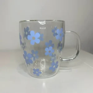 Coloured Flowers - Double Walled Glass Mug